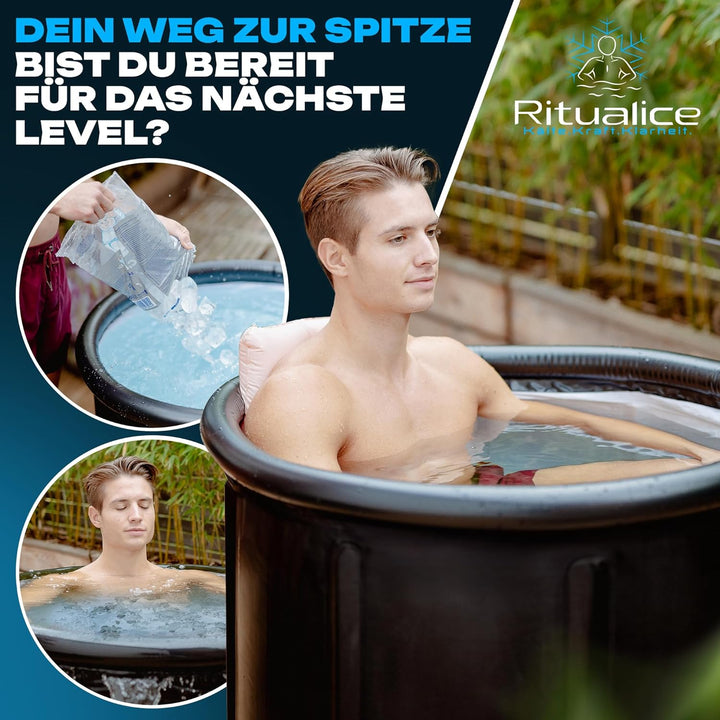 Ritualice® Premium Eisbad XL (80 cm Ø) - Eistonne Set mit Deckel und Stoffbezug - Eisbaden ideal für