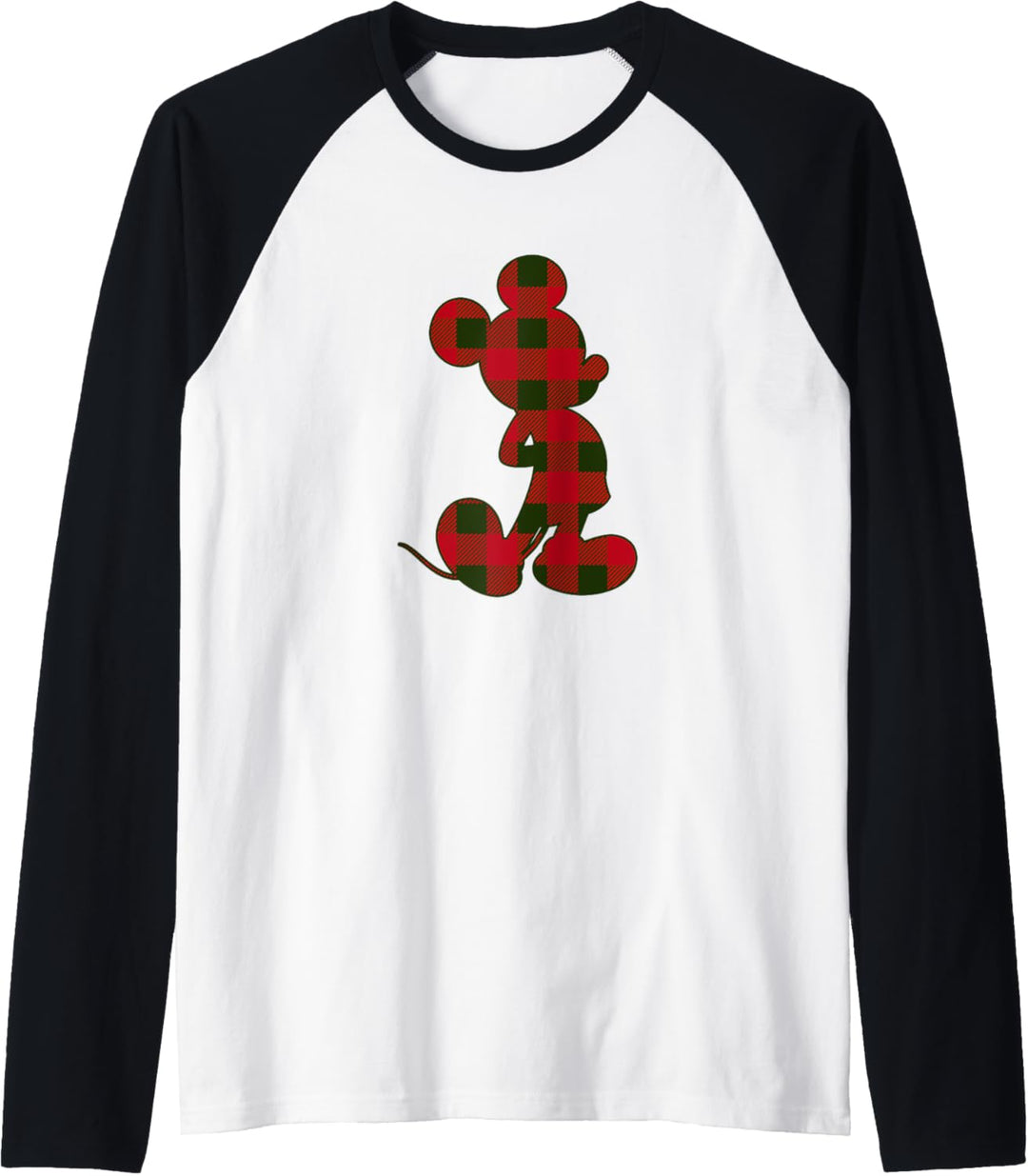 Disney Mickey Mouse Red Plaid Silhouette Fill Raglan