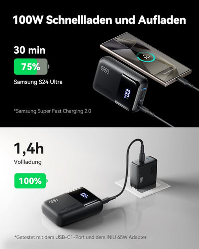 INIU Power Bank, 100W 25000mAh Powerbank Klein Aber Stark Phone & Laptop Externe Handyakkus USB C In