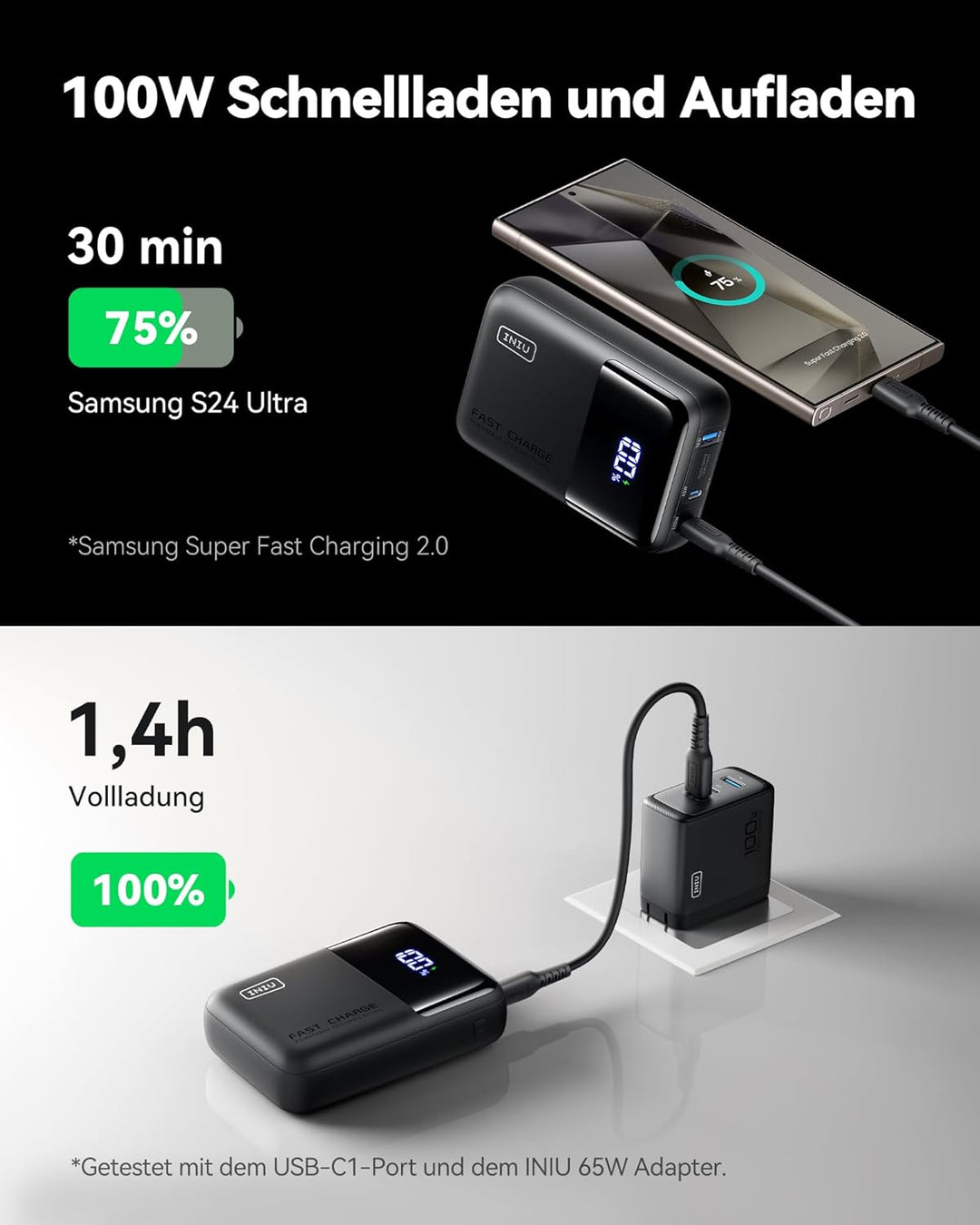 INIU Power Bank, 100W 25000mAh Powerbank Klein Aber Stark Phone & Laptop Externe Handyakkus USB C In
