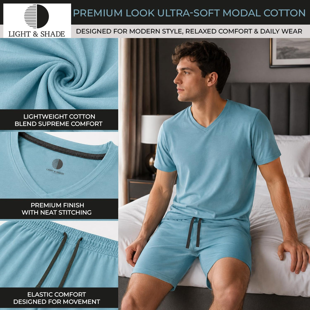 Light & Shade Pyjama-Set mit Oberteil und kurzer Hose für Herren, Blau, S S Blau, S Blau