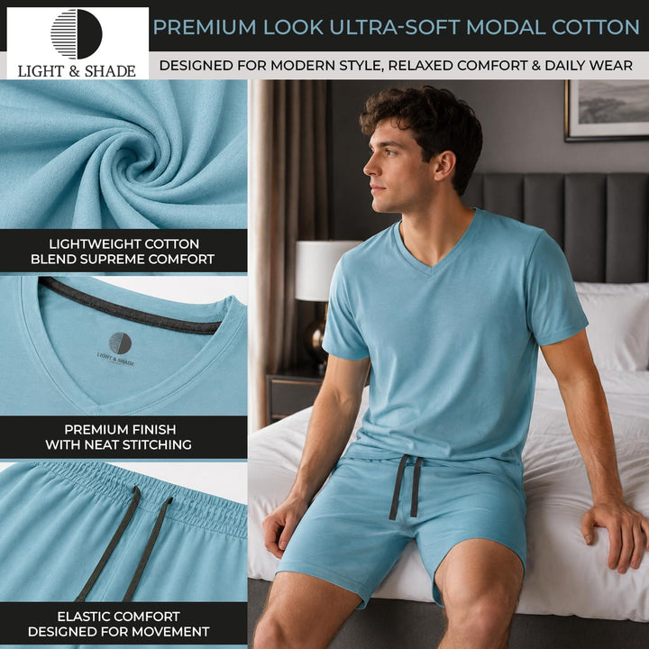 Light & Shade Pyjama-Set mit Oberteil und kurzer Hose für Herren, Blau, S S Blau, S Blau
