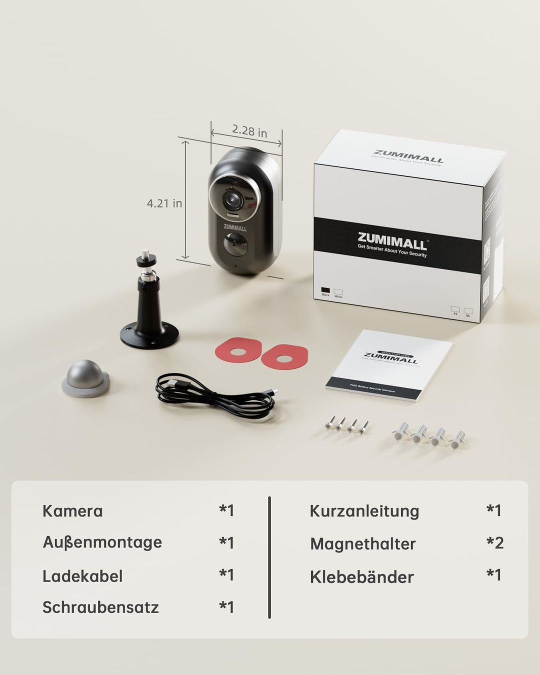 Überwachungskamera Aussen Akku, ZUMIMALL Kamera Überwachung WLAN, Kabellose Überwachungskamera Ausse