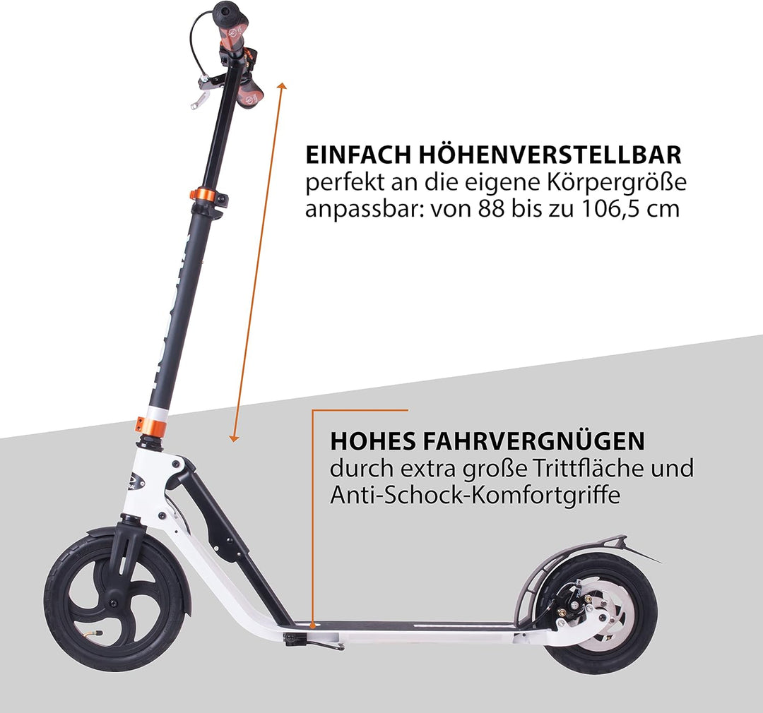 HUDORA BigWheel Air 230 Scooter - Tretroller mit/ohne Handbremse - Stabiler Aluminium-Roller mit Luf