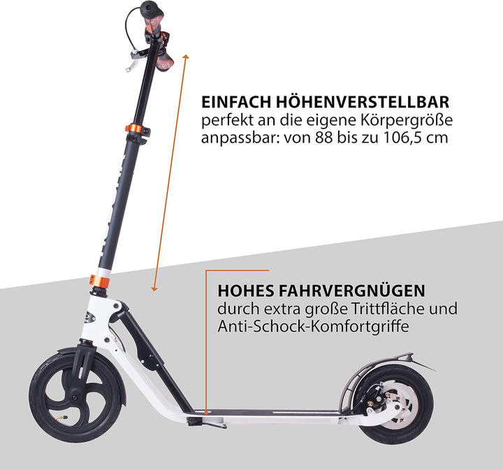 HUDORA BigWheel Air 230 Scooter - Tretroller mit/ohne Handbremse - Stabiler Aluminium-Roller mit Luf