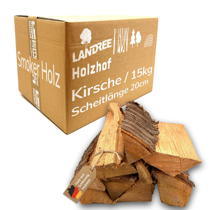 Landree Kirsche Smoker-Holz 15 kg - 20 cm Scheitlänge - Süsslich-fruchtiges Räucherholz, naturbelass