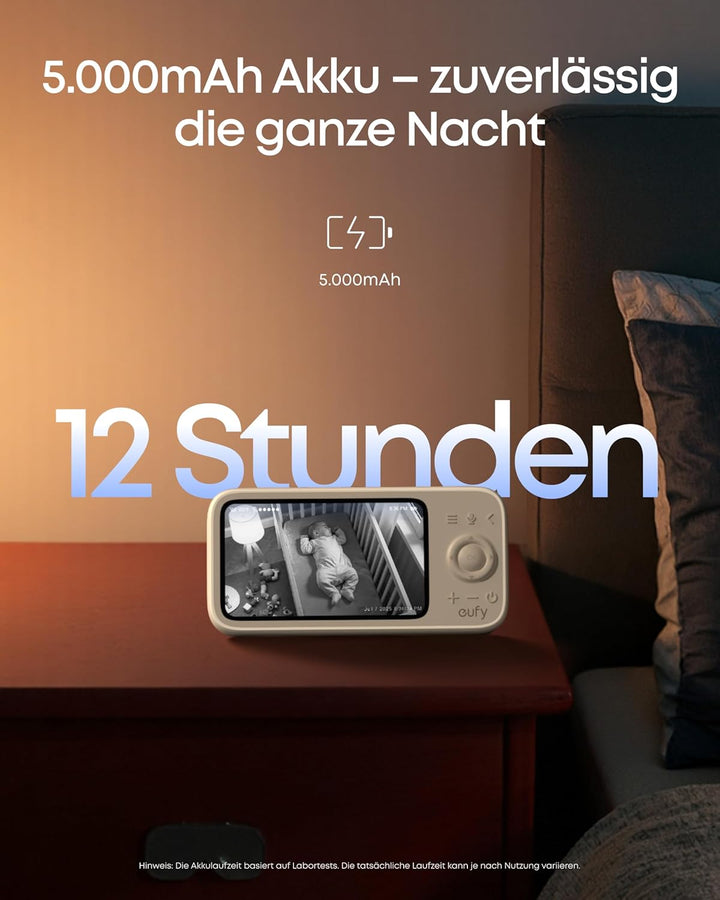eufy Babyphone C10 mit 2KHDKamera, 4,5"Display, Schwenk‑Neige‑Funktion, 4×Zoom, Nachtsicht, HybridWL