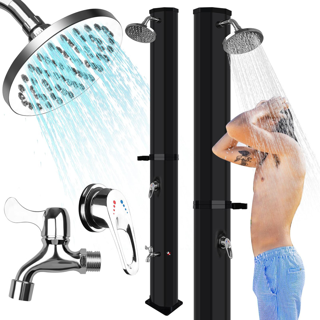 Gartendusche Solar 60 Liter, Solardusche Aussendusche mit 360° Regenduschkopf und Wasserhahn, Prämie