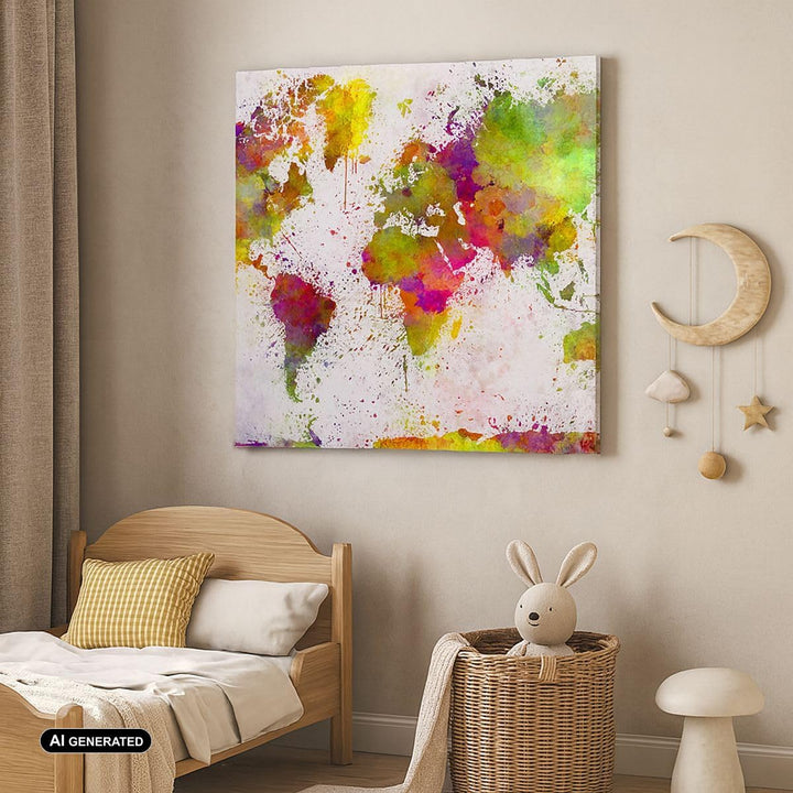 Bilder auf Leinwand Karte Welt modern Leinwandbild mit Rahmen 60x60cm Wandbilder Dekoration Wohnzimm
