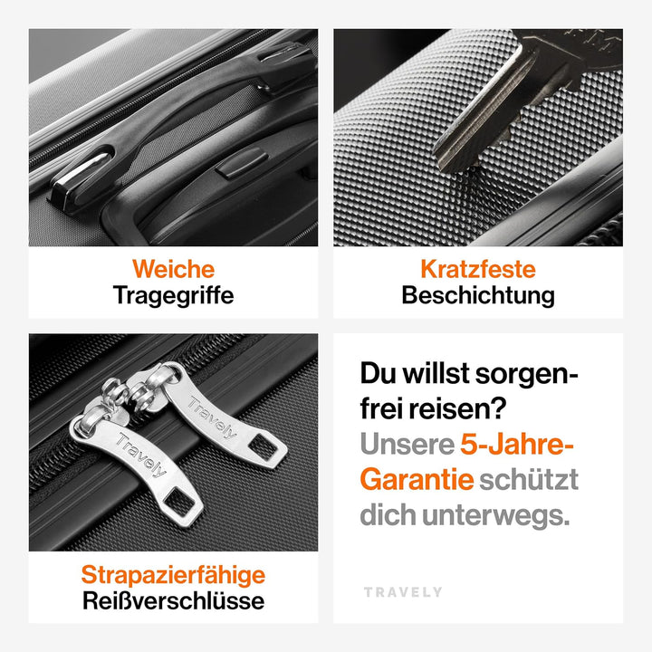Travely Premium Handgepäck Koffer 40x30x20cm - passend für Ryanair, Lufthansa, Eurowings und co. I 2