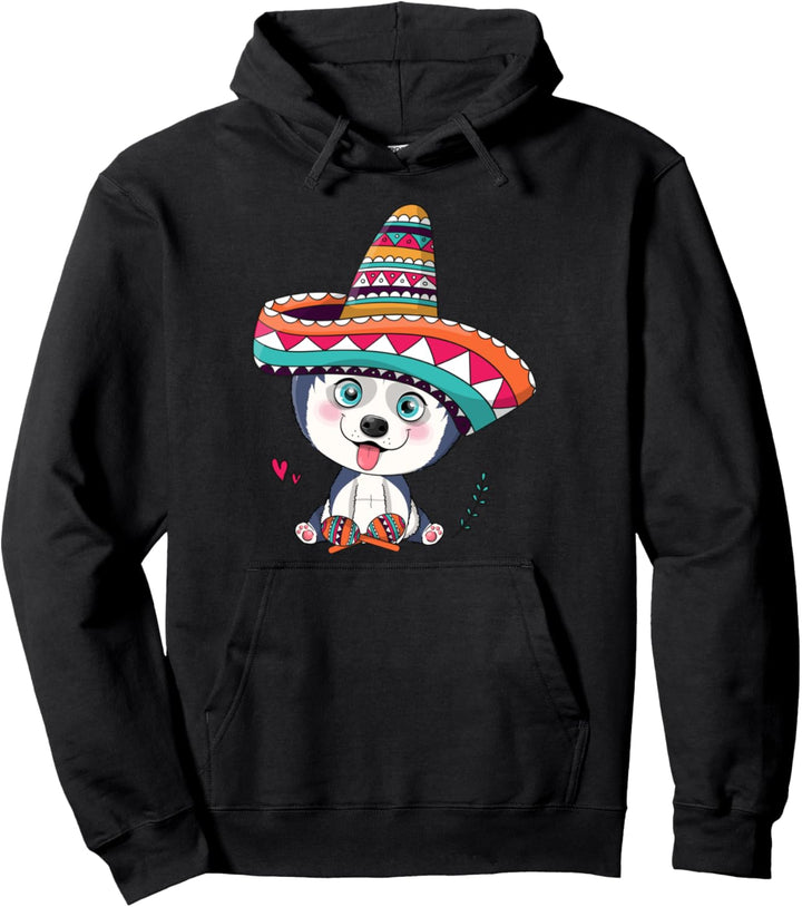 Süsser Kawaii Wolf mexikanische Mariachi Cinco de Mayo Husky Pullover Hoodie