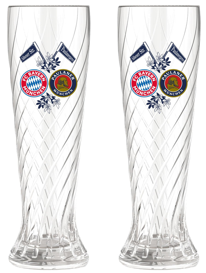 FC Bayern München Weissbierglas 2er Set - Doppellogo - 0.5l |Glas | Bierglas | Weizenglas FCB