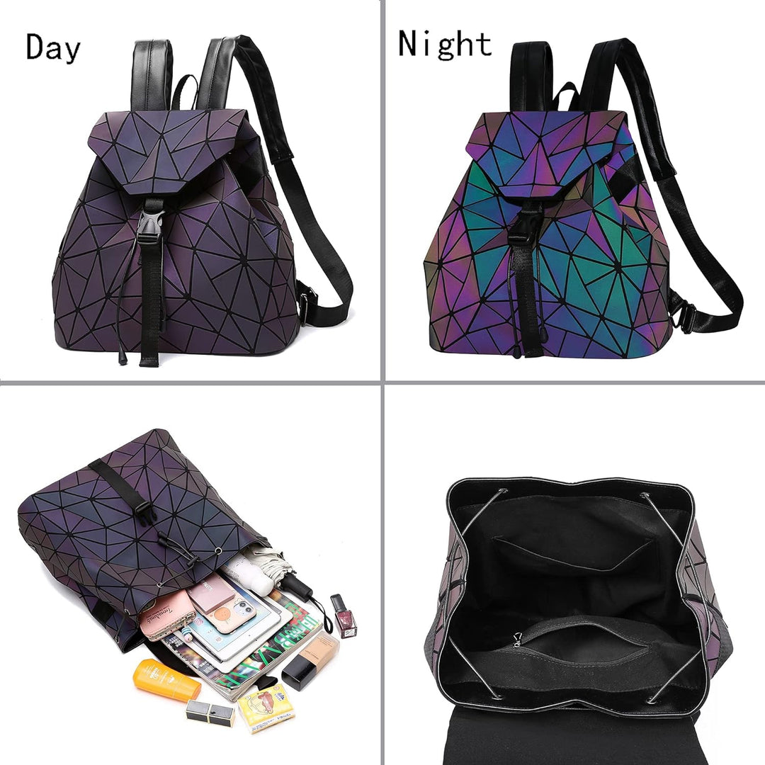 Nevenka Laptop Rucksack Geometrisch für Damen Holographisch Outdoor Rucksack Mädchen mit Verstellbar