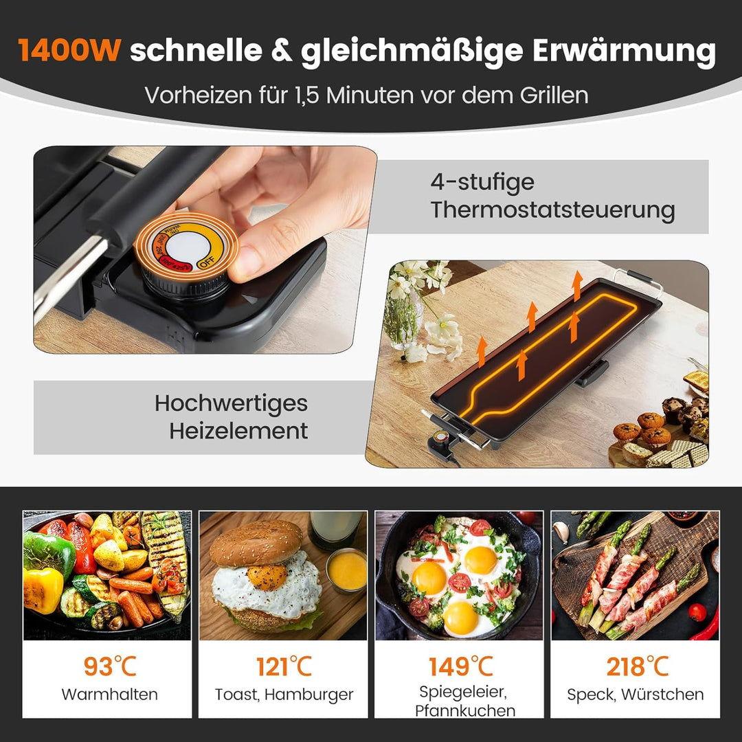 RELAX4LIFE Tischgrill elektrisch, 68,5 x 22,5 cm extra lange Teppanyaki-/Plancha-Grillplatte, Elektr