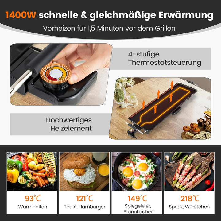 RELAX4LIFE Tischgrill elektrisch, 68,5 x 22,5 cm extra lange Teppanyaki-/Plancha-Grillplatte, Elektr