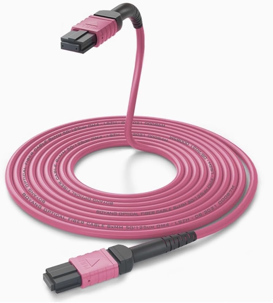 Elfcam® - 10m MPO-OM4 12-Faser Multimode-LWL-Kabel, B-Typ, Lila, MPO Female to MPO Female, Optimiert