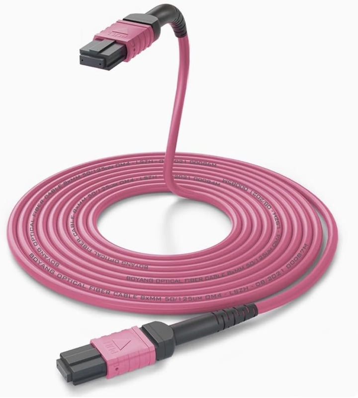 Elfcam® - 10m MPO-OM4 12-Faser Multimode-LWL-Kabel, B-Typ, Lila, MPO Female to MPO Female, Optimiert