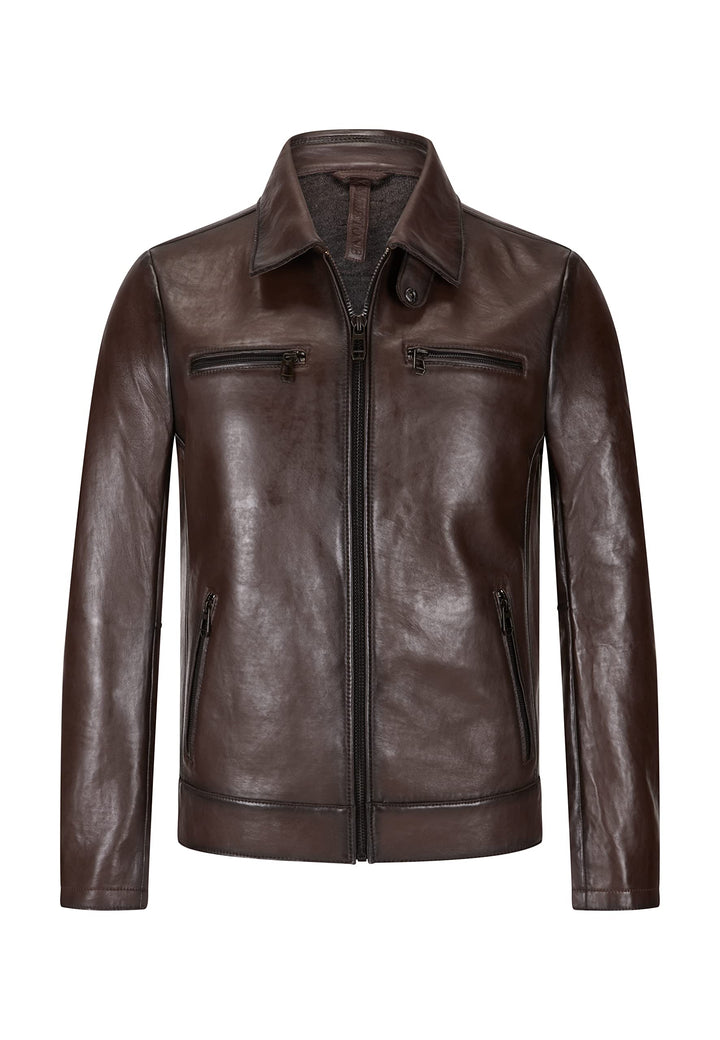 Milestone MS-Matteo Herren Lederjacke Braun mit speziellem Finish, Rotbraun