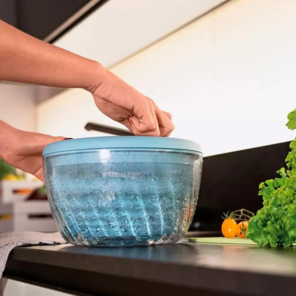 Guzzini - Kitchen Active Design, SPIN&STORE Salatschlüder mit Deckel - Azur Matt, Ø26 x h19 cm | 40