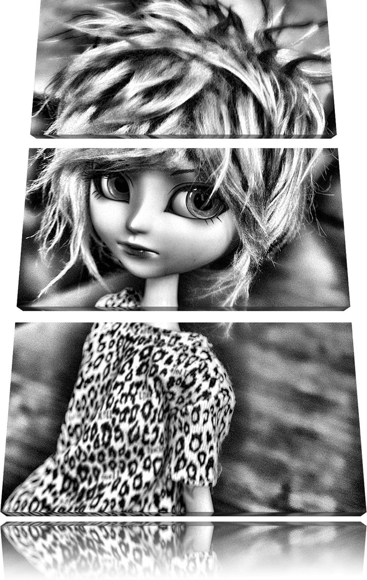 Pixxprint rebellische Pullip-Puppe als Leinwandbild/Grösse: 3 Teilig (120x80) cm/Wandbild/Kunstdruck