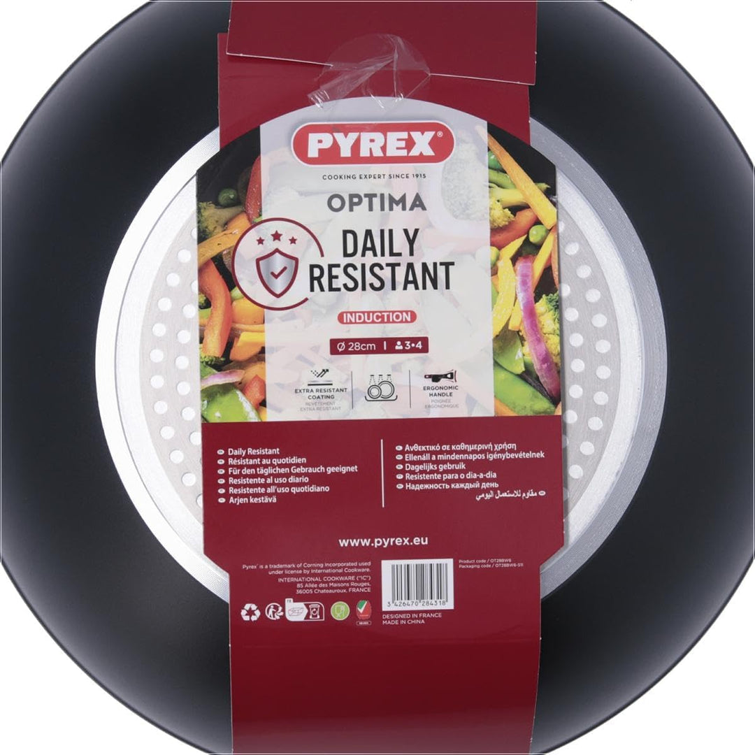Pyrex OPTIMA + Wok aus geschmiedetem Aluminium, 28 cm