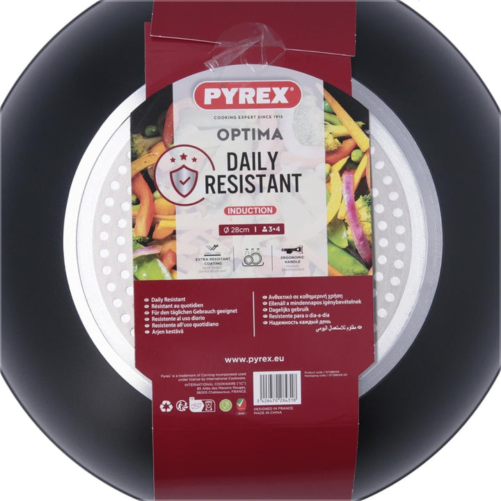 Pyrex OPTIMA + Wok aus geschmiedetem Aluminium, 28 cm