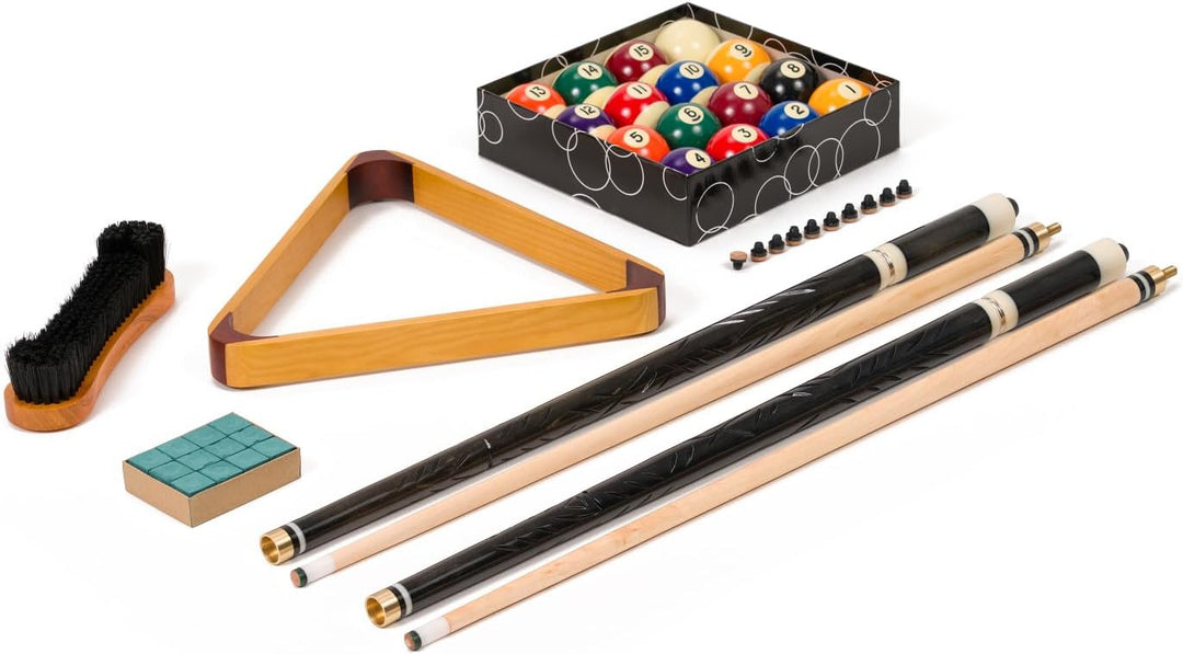 Stradivari Billard Equipment Set | Queue Set mit Kugeln, Dreieck, Kreide, Bürste und 10 Ersatzleder