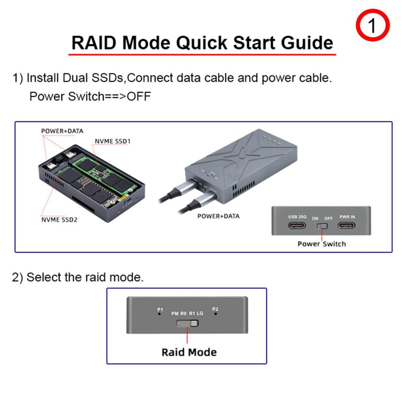 chenyang CY M.2 zu USB C Adapter,Dual NVME M.2 NGFF M-Key zu USB Typ-C Raid0 Raid1 JOBD Big Gehäuse