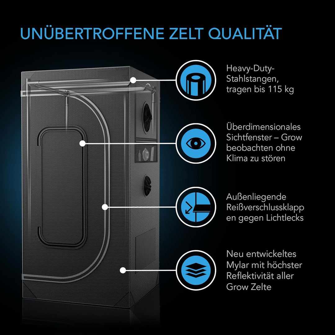 AC Infinity AI Grow Zelt-System Kompakt 60 x 60 x 120 cm – 1-Pflanzen-Komplettset mit selbstlernende