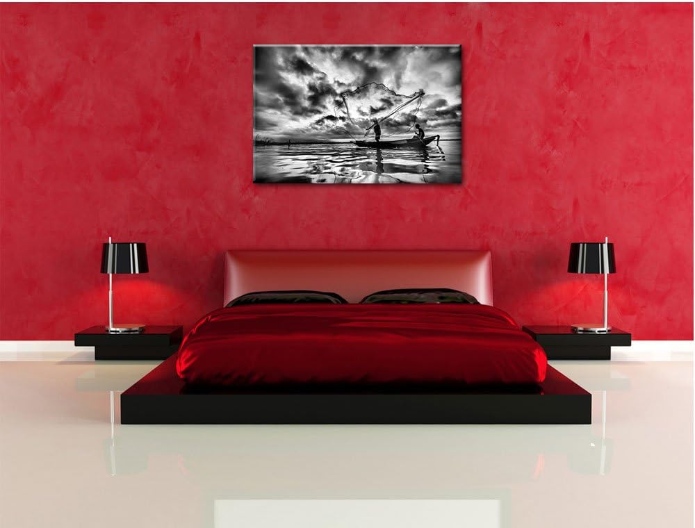 Pixxprint Monocrome, See, Format: 100x70 auf Leinwand, XXL riesige Bilder fertig gerahmt mit Keilrah