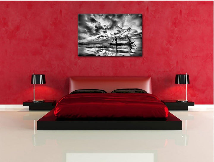 Pixxprint Monocrome, See, Format: 100x70 auf Leinwand, XXL riesige Bilder fertig gerahmt mit Keilrah