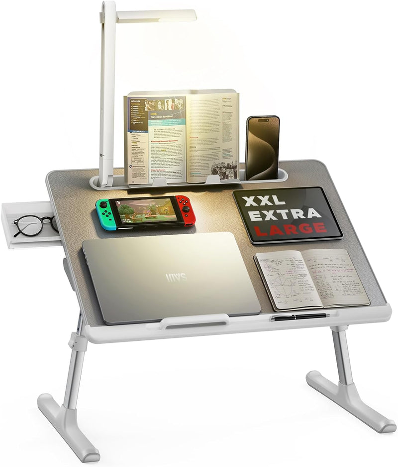Laptoptisch Betttisch, SAIJI Bett Tisch mit LED Lampe, Höhen Winkel verstellbar, mit Buchständer, Sc