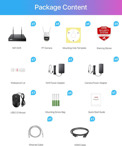 ZOSI 3MP Überwachungskamera Set WLAN Aussen, 4X Schwenkbar Pan/Tilt Dome Kamera 355°/140° 8CH 1TB HD