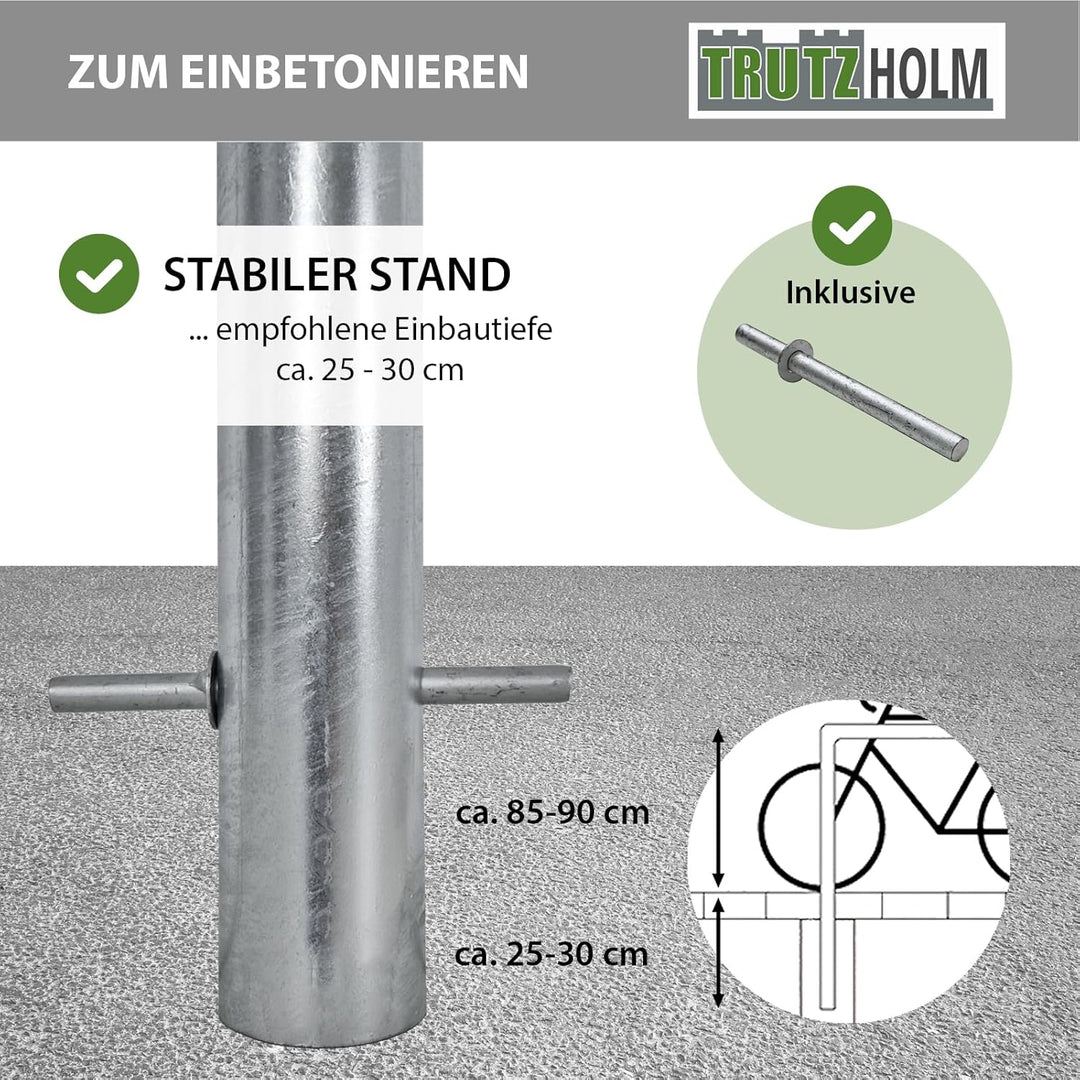 TRUTZHOLM Fahrradanlehnbügel 115 x 76 cm Stahl pulverbeschichtet Ø 60 mm zum Einbetonieren Parker An