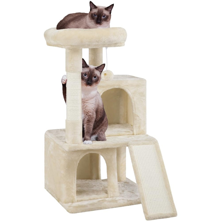 Yaheetech Kratzbaum, Stabiler Katzenbaum 91 cm Katzenkratzbaum, mit 2 Häuschen Sisal und Spielball,