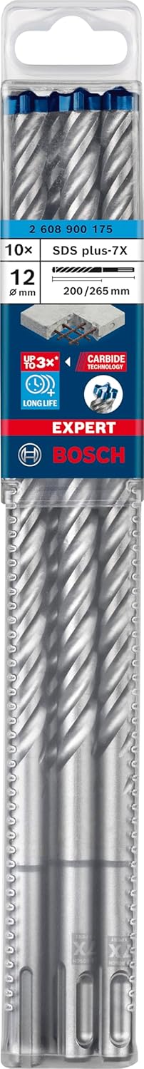 Bosch 10x EXPERT SDS plus-7X Hammerbohrer (für Weichgestein, Harter Stein, Ø 12,00 mm, Professional