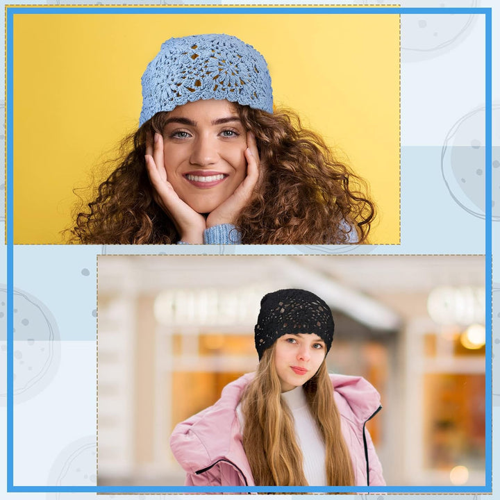 4 Stück gehäkelte Slouchy Beanie Mütze Herbst Handarbeit Strick Blumen Schädel Kappe Baumwolle Aussc
