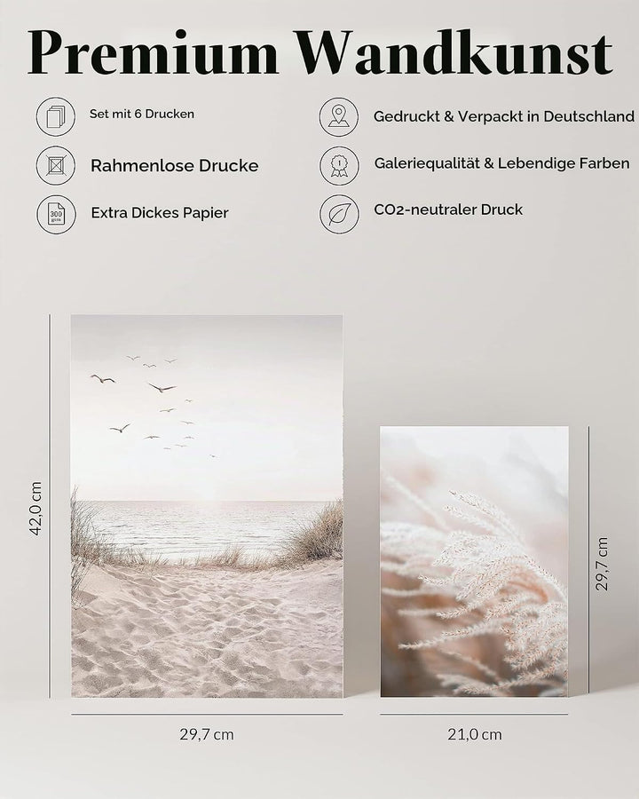 Heimlich® Premium Poster Set OHNE Bilderrahmen | 2 x DIN A3 &amp; 4 x DIN A4 - ca. 30x42 &amp; 21x30 | Stilv