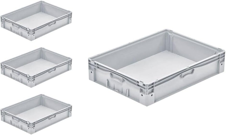 SparSet 4x Euro-Norm Grossbehälter | HxBxT 17x60x80cm | 72 Liter | Glatter Boden | Grau | Eurobehält