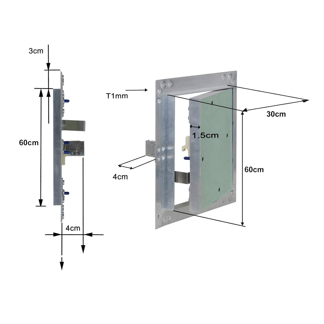 Revisionsklappe Aluminium Rahmen 30x60cm 12,5mm Einlage GK Gipskarton Revisionstür Alu, 30x60cm