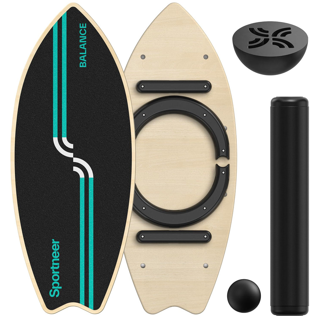Sportneer Surfin Balance Board Erwachsene 8-in-1 – Gleichgewichtstrainer mit Rolle, Gummiball & Halb