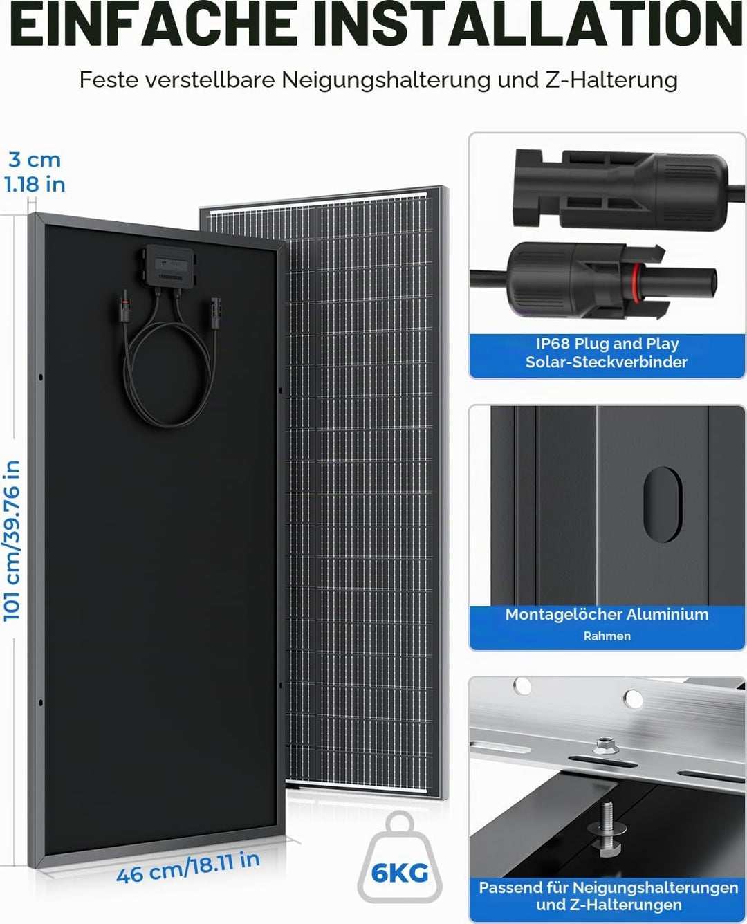 18BB 100Watt Solarpanel, N-Type 12 V 100 W Solarmodul, 25% Hocheffiziente Monokristalline PV-Module,