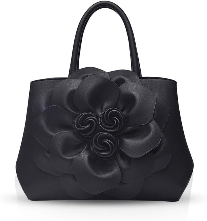 NICOLE & DORIS Modische Damen-Umhängetasche, Handtasche, Umhängetasche, Blumenmotiv Schwarz, Schwarz