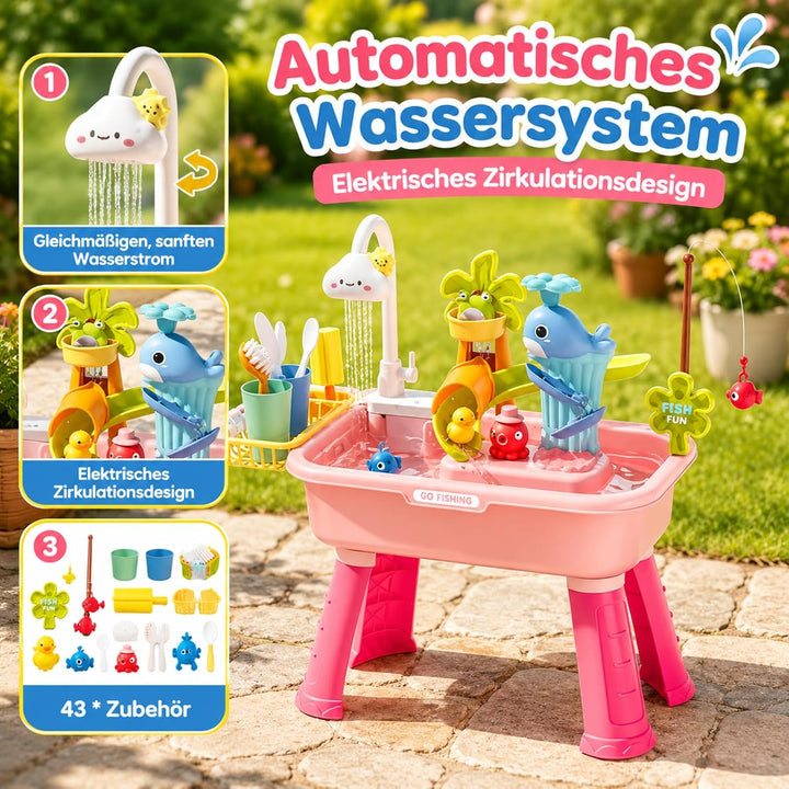 4-in-1 Spielspüle - Wassertisch Mit Pumpe Und Fliessendem Wasser | Sand Und Wasser Spielzeug | Angel
