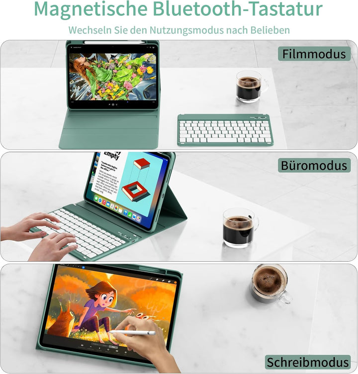 Hülle mit Tastatur für iPad A16 11. / 10. Generation (11 Zoll 2025/10,9 Zoll 2022) mit Stifthalter,