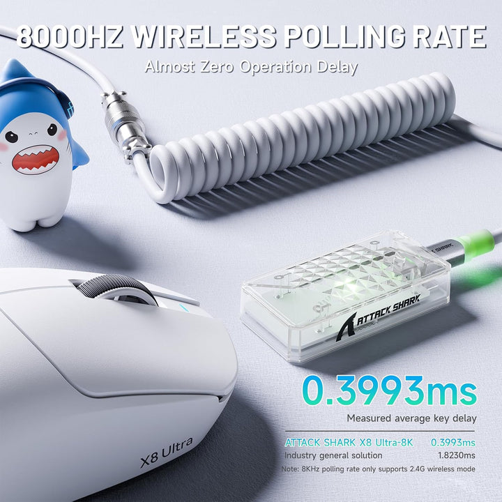 ATTACK SHARK X8 Ultra 8KHz Drahtlose Gaming-Maus, 55g Ultraleicht, Nordic 52840, PAW3950MAX, 42KDPI,