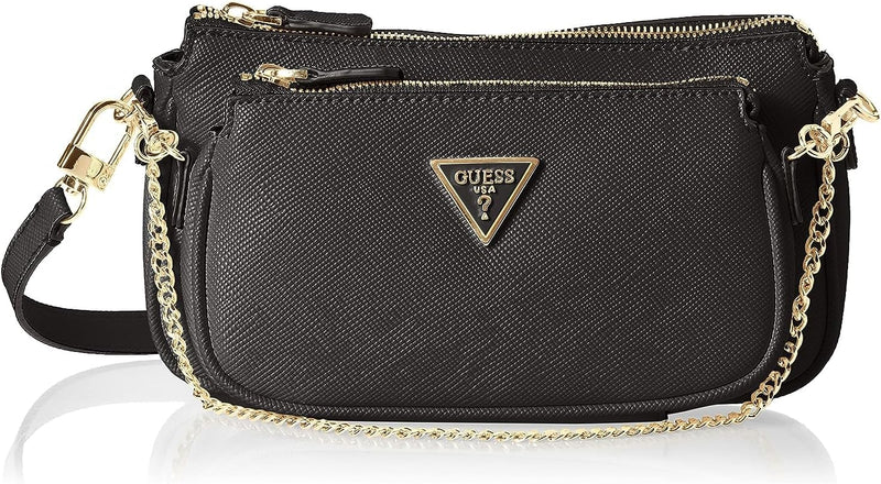 GUESS Damen Noelle Dbl Pouch Crossbody Bag Schwarz, Schwarz