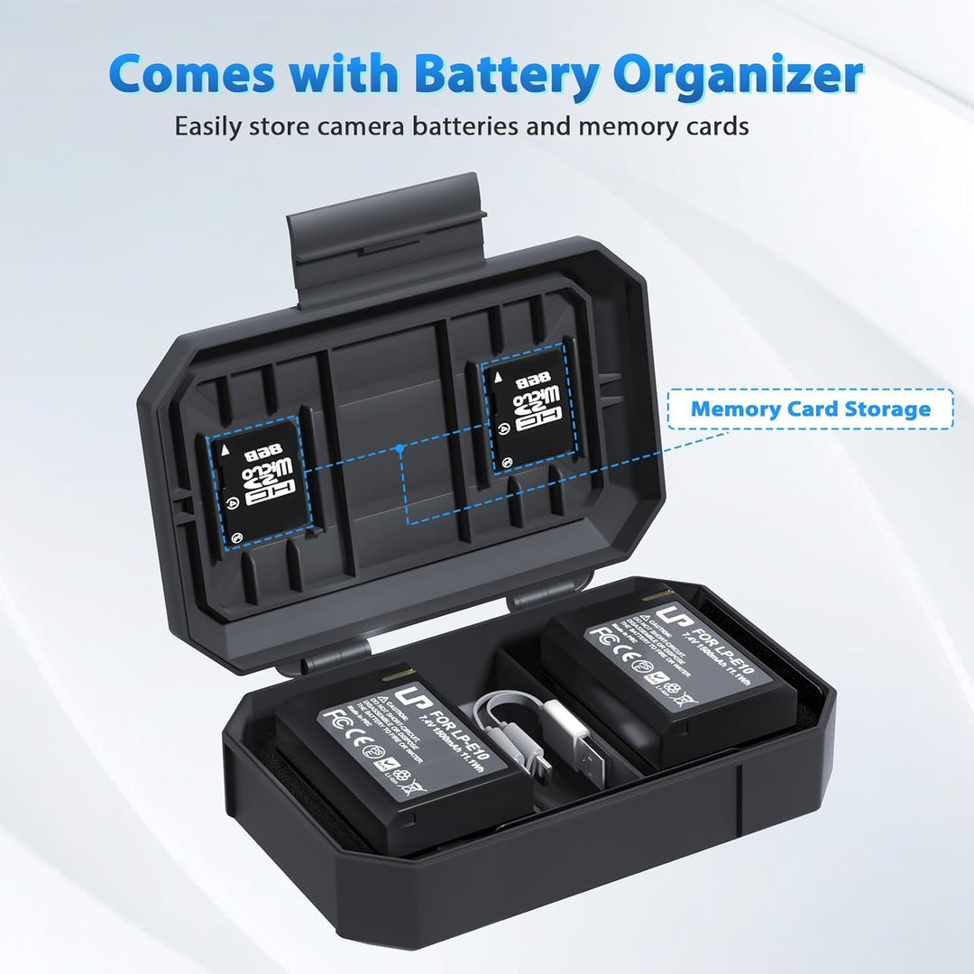LP LP-E10 Akku 2er-Pack 1500 mAh USB-C-Schnellladefunktion für Canon Akkus 2 Batterien, 2 Batterien