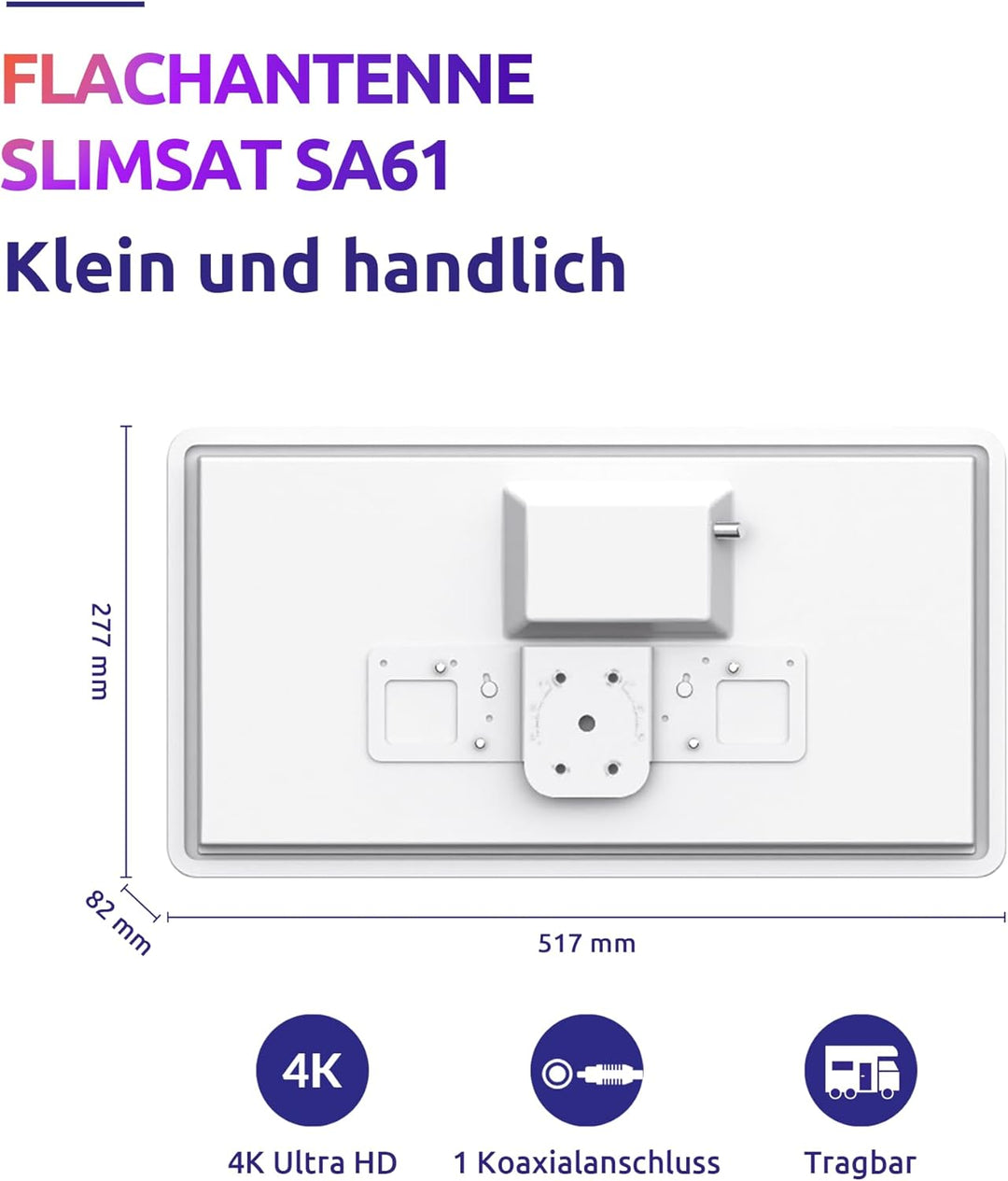 STRONG SA61 Flachantenne Single mit Fensterhalterung, für 1 Teilnehmer (integrierter LNB) für Eigenh