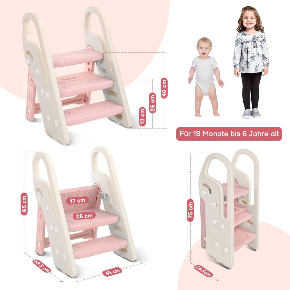 Onasti Tritthocker für Kinder, 2 Stufen - 3 Stufen Höhenverstellbar Kinderschemel, Trittschemel für